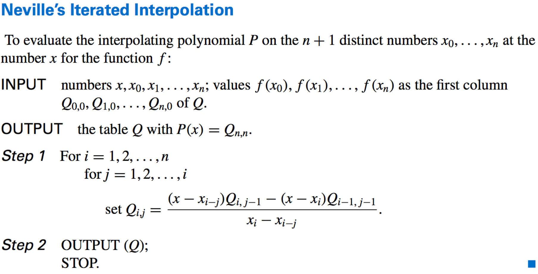 Nevilles Method